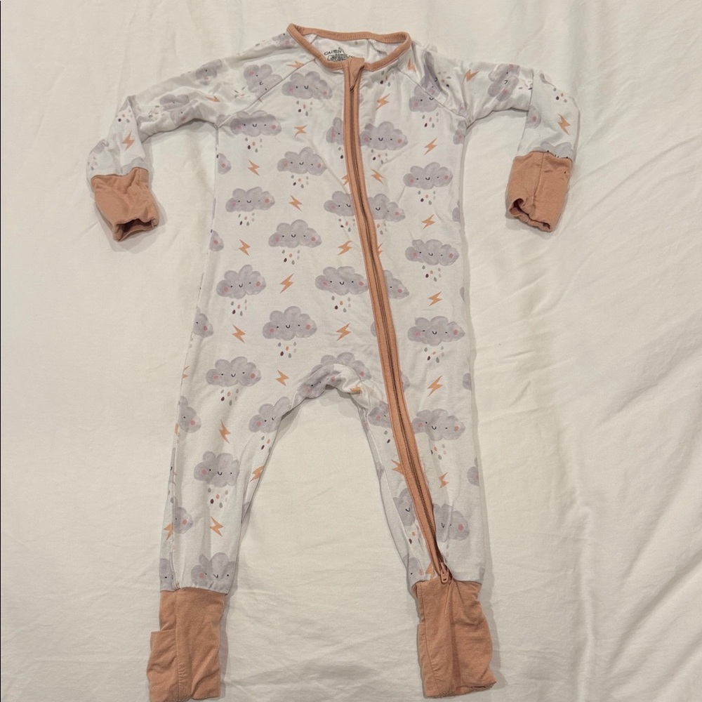 Caden Lane Cloud and Lightning Footie - White and Peach